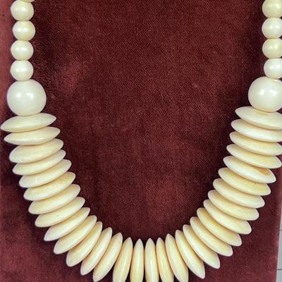 Bone Carved Necklace Disc and Round Beads of Bone 