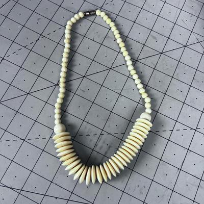 Bone Carved Necklace Disc and Round Beads of Bone 