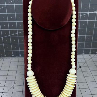 Bone Carved Necklace Disc and Round Beads of Bone 