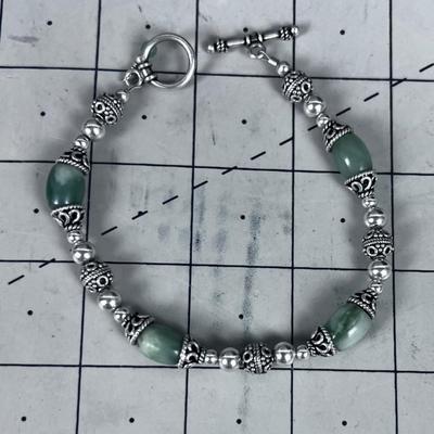 Ankle Bracelet Green Aventurine Silver Toned 