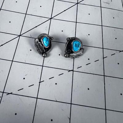 Native American Small Turquoise Earrings, CLIP ON 