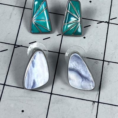 2 Sets of Earrings - AWESOME Inlay Turquoise & a Mother of Pearl? 