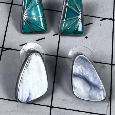 2 Sets of Earrings - AWESOME Inlay Turquoise & a Mother of Pearl? 