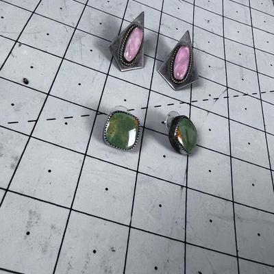 2 Set of Earrings, Sterling Jasper and  Pink Rose Quart 