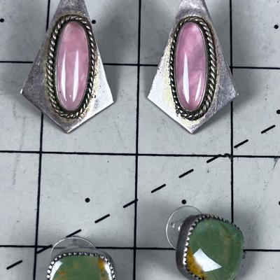 2 Set of Earrings, Sterling Jasper and  Pink Rose Quart 