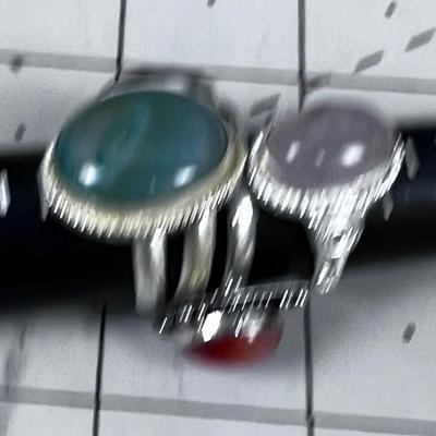 (4) Lovely Lot of 4 Unique Rings, All Cut Cabochon 