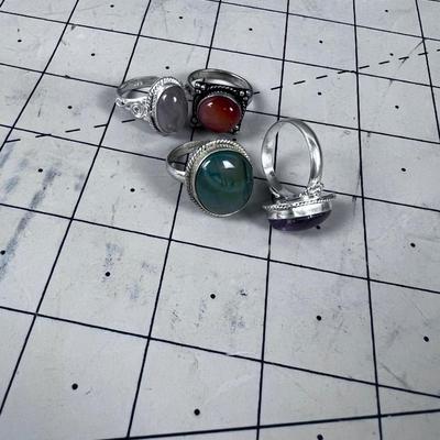 (4) Lovely Lot of 4 Unique Rings, All Cut Cabochon 