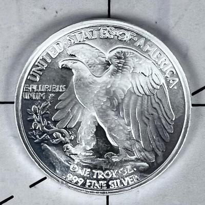 One Troy Ounce .999 Silver Bullion Lady Liberty Coin 