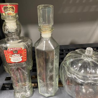 Smirnoff bottle and decanter with pumpkin glass