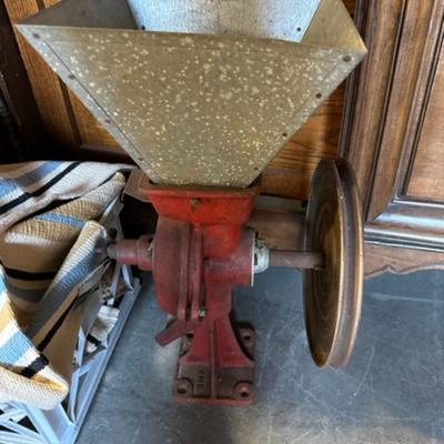 Belt driven corn grinder Vintage farm equipment