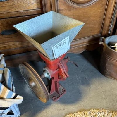 Belt driven corn grinder Vintage farm equipment