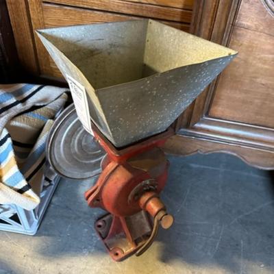 Belt driven corn grinder Vintage farm equipment