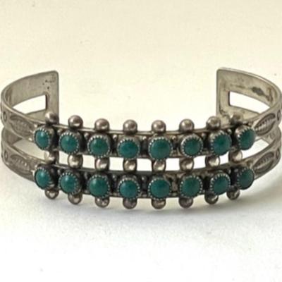 Signed Bangle with little turquoise stones