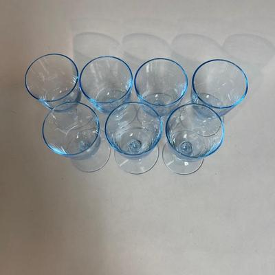 Set of (7) Ice Blue Vintage Glass Stemware Small Goblets