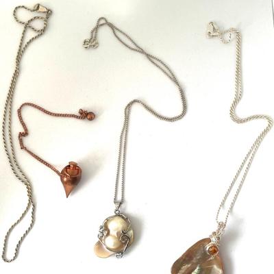 Pearls & Shells Pendants with Silver Chains