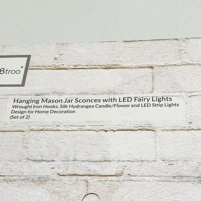 GBtroo ~ Rustic Hanging Mason Jar Sconce's w/Led Fairy Lights