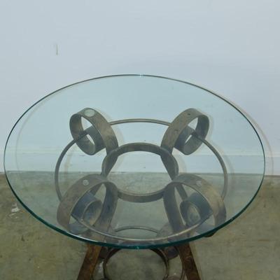 Scrolling Metal Side Table with Glass Top