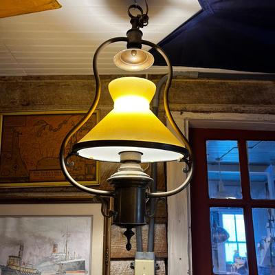 N476 Vintage Brass Hanging Bistro Lamp