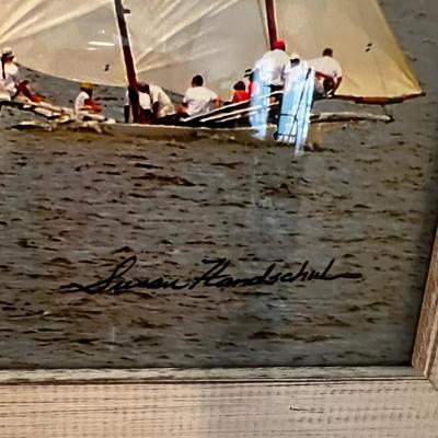 483 Signed Susan Handschuh Log Canoe Racing Framed Photograph