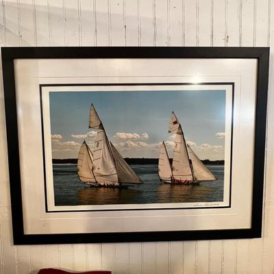 485 Signed Susan Handschuh Log Canoe Race #9 & #2 Framed Photograph