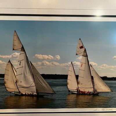 485 Signed Susan Handschuh Log Canoe Race #9 & #2 Framed Photograph