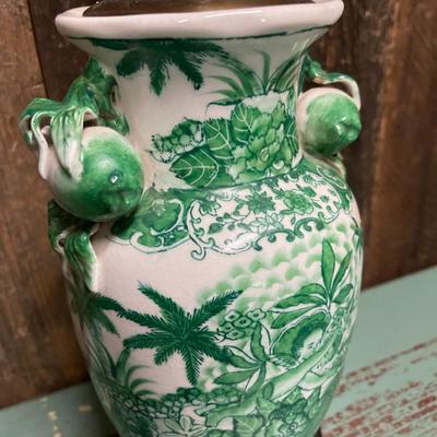 Vintage Chinese Green & White Ceramic Lamp