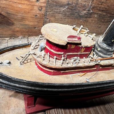 N489 Vintage Small Wood Tugboat Model AS IS