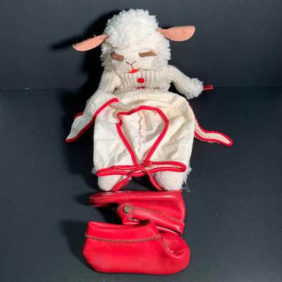 LOT 3 B: Vintage Children's Peter Rabbit Costume W/ Rabbit Eared Bonnet, Lamb Chop Hand Sock Puppet Plush, & More