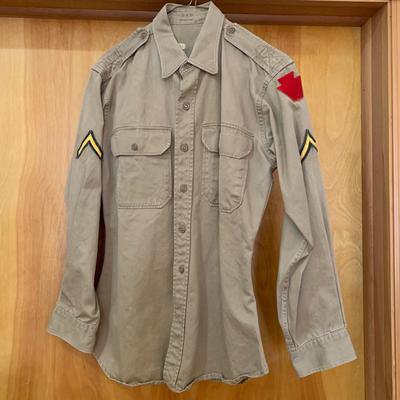 LOT 10 C: Vintage Khaki Army Uniforms & MRE Peanut Butter Can