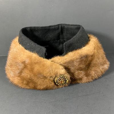 LOT 14 B: Vintage Fur Stole & Fur Collar W/ Bejewelled Button Closure