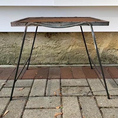 LOT 17 O: Outdoor Wrought Iron Collection: Vintage Garden Bench, Mid Century Modern Side Table, & Filigree Style Italian Fruit Bowl