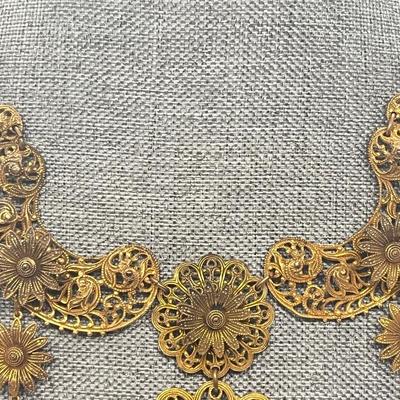 LOT 245J: Antique Victoria Era Filigree Brass Ornate Statement Necklace