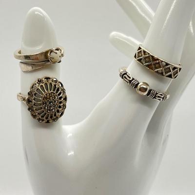 LOT 280J: Sterling Rings: Faux Pearl, Marcasite and More