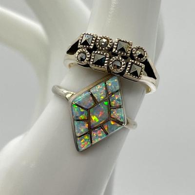 LOT 286J: Size 8 Sterling Rings: Opal, Marcasite and More