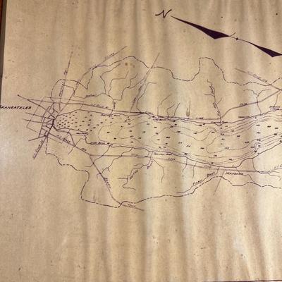 N498 Framed Blueprint of Skaneatelas Lake New York Topography 1955