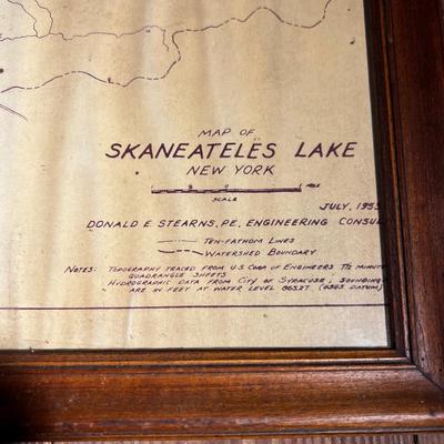 N498 Framed Blueprint of Skaneatelas Lake New York Topography 1955