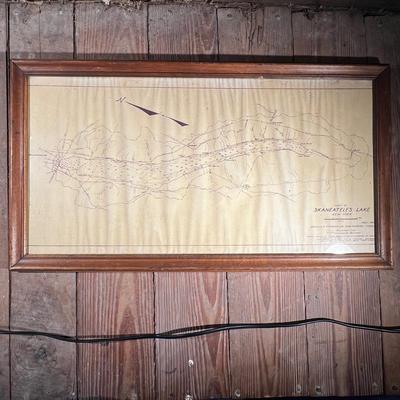 N498 Framed Blueprint of Skaneatelas Lake New York Topography 1955