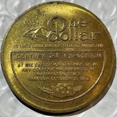 CENTURY 21 EXPOSITION 1962 SEATTLE GOOD FOR $1 MEDAL/TOKEN as Pictured.