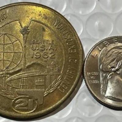 CENTURY 21 EXPOSITION 1962 SEATTLE GOOD FOR $1 MEDAL/TOKEN as Pictured.