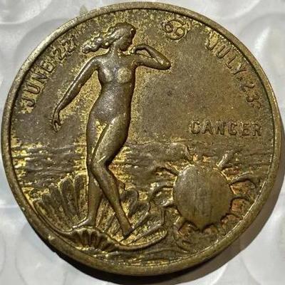VINTAGE CANCER ZODIAC SIGN GOOD LUCK MEDAL/TOKEN as Pictured.