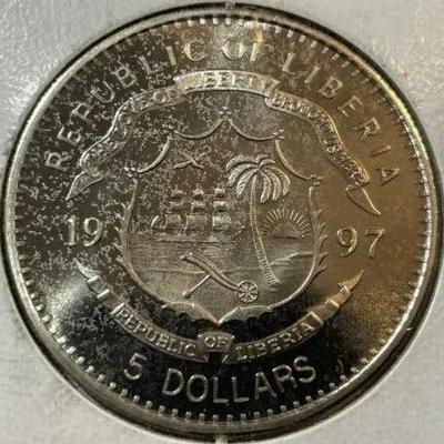 LIBERIA 1997 PROOF $5 GIRAFFE COIN as Pictured.