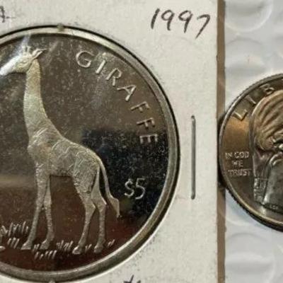LIBERIA 1997 PROOF $5 GIRAFFE COIN as Pictured.