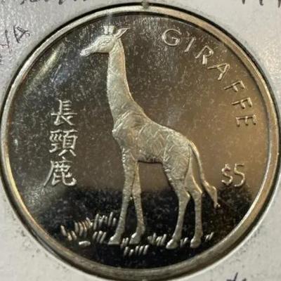 LIBERIA 1997 PROOF $5 GIRAFFE COIN as Pictured.