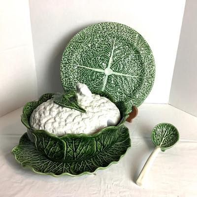 503 Subtil Portugal Cauliflower Tureen With Matching Spoon & Majolica Plate