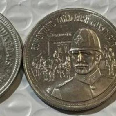 2-VINTAGE SOUVENIRS OF EDMONTON KLONDIKE DAYS $1 GOOD FOR MEDAL/TOKENS as Pictured.