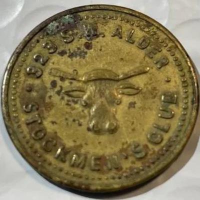 Portland Oregon/Stockman's Club Good For 5c Saloon Brass Token as Pictured