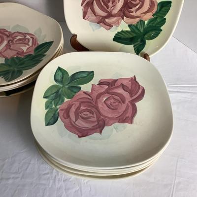 504 Set of 10 Redwing Pottery Hand Painted Rose Plates