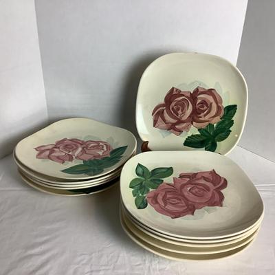 504 Set of 10 Redwing Pottery Hand Painted Rose Plates