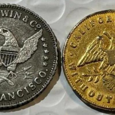 EARLY COPY COINS FROM THE CALIFORNIA GOLD RUSH ERA MEDAL/TOKENS as Pictured.
