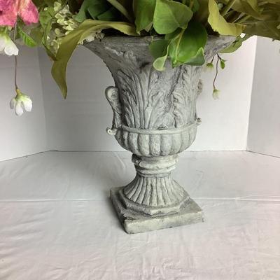 505 Faux Floral Arrangement In Faux Stone Urn with Robin Bird Print
